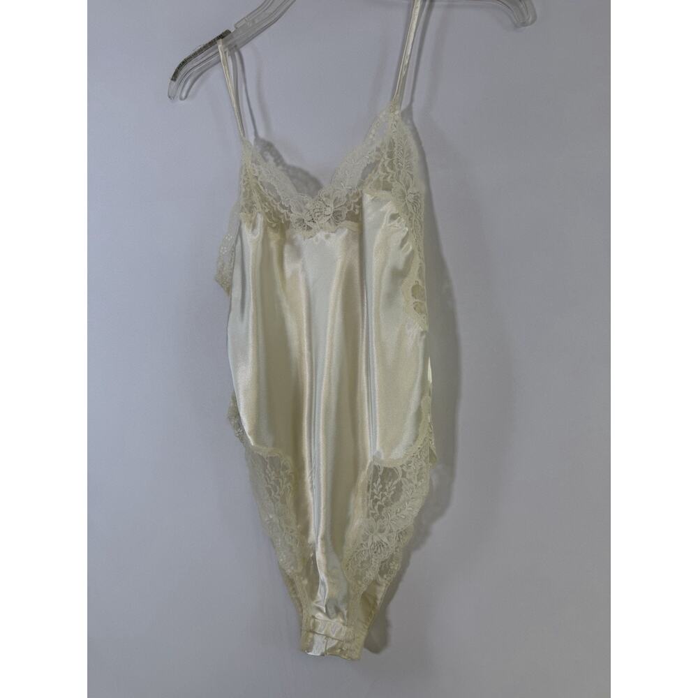 Vtg Victorias Secret Satin Lace Bodysuit Sz Small Ivory Teddy Gold Label 90s - Picture 5 of 16